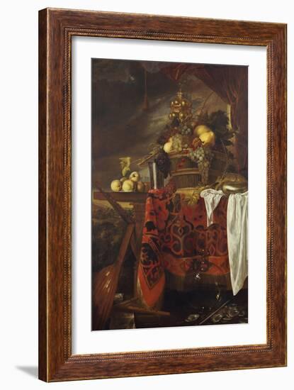 A Basket of Mixed Fruit with Gilt Cup, Silver Chalice, Nautilus, Glass and Peaches on a Plate-Jan Davidsz. de Heem-Framed Giclee Print