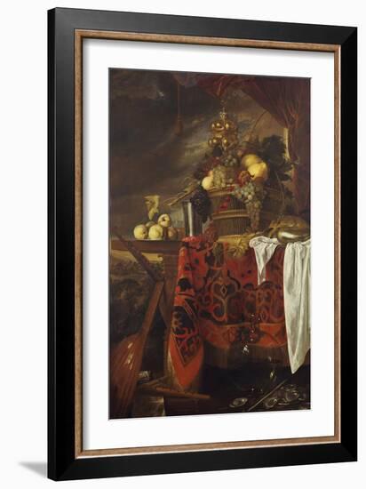 A Basket of Mixed Fruit with Gilt Cup, Silver Chalice, Nautilus, Glass and Peaches on a Plate-Jan Davidsz. de Heem-Framed Giclee Print