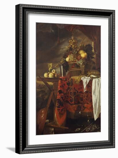 A Basket of Mixed Fruit with Gilt Cup, Silver Chalice, Nautilus, Glass and Peaches on a Plate-Jan Davidsz. de Heem-Framed Giclee Print