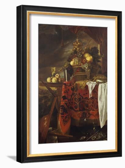 A Basket of Mixed Fruit with Gilt Cup, Silver Chalice, Nautilus, Glass and Peaches on a Plate-Jan Davidsz. de Heem-Framed Giclee Print