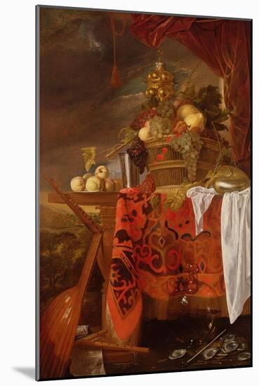 A Basket of Mixed Fruit with Gilt Cup, Silver Chalice, Nautilus, Glass and Peaches on a Plate-Jan Davidsz de Heem-Mounted Giclee Print
