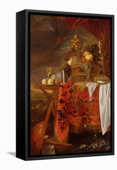 A Basket of Mixed Fruit with Gilt Cup, Silver Chalice, Nautilus, Glass and Peaches on a Plate-Jan Davidsz de Heem-Framed Premier Image Canvas