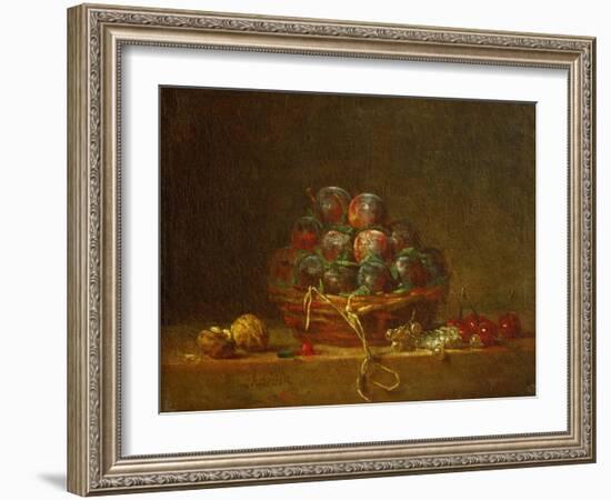 A Basket with Plums, Nuts, Currants and Cherries, Around 1765-Jean-Baptiste Simeon Chardin-Framed Giclee Print