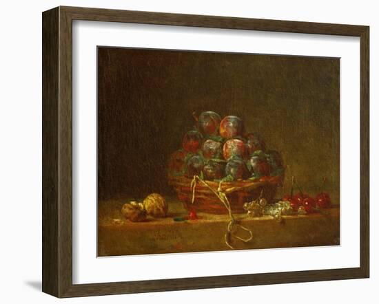 A Basket with Plums, Nuts, Currants and Cherries, Around 1765-Jean-Baptiste Simeon Chardin-Framed Giclee Print