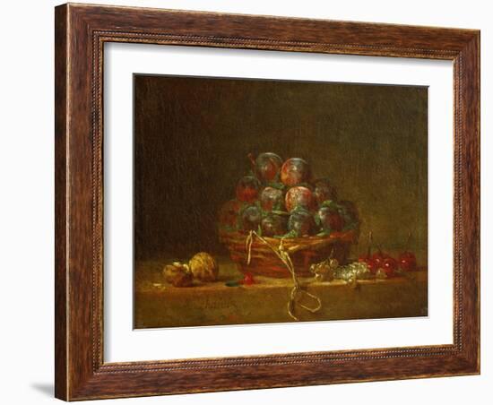 A Basket with Plums, Nuts, Currants and Cherries, Around 1765-Jean-Baptiste Simeon Chardin-Framed Giclee Print