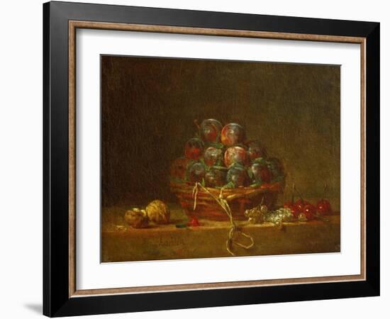 A Basket with Plums, Nuts, Currants and Cherries, Around 1765-Jean-Baptiste Simeon Chardin-Framed Giclee Print