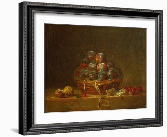 A Basket with Plums, Nuts, Currants and Cherries, Around 1765-Jean-Baptiste Simeon Chardin-Framed Giclee Print