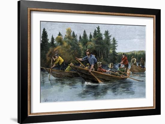 A Bateau (Boat) Race in the North Woods, 1800s-null-Framed Giclee Print