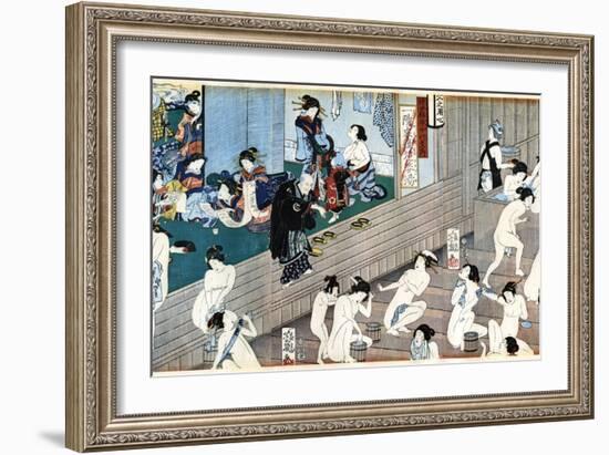 A Bath House Scene, Japan-Yoshiiku-Framed Giclee Print