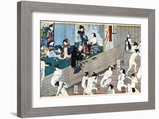 A Bath House Scene, Japan-Yoshiiku-Framed Giclee Print