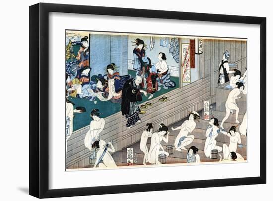 A Bath House Scene, Japan-Yoshiiku-Framed Giclee Print