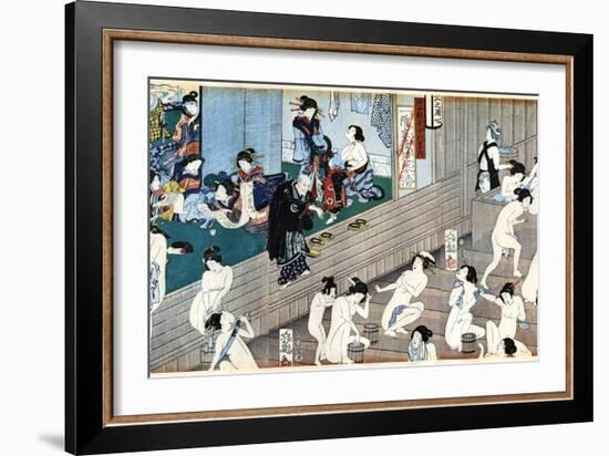 A Bath House Scene, Japan-Yoshiiku-Framed Giclee Print