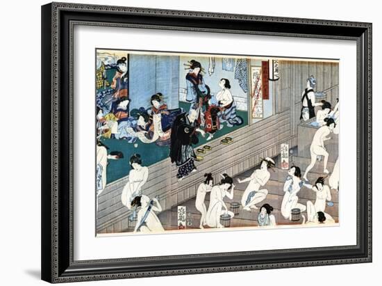 A Bath House Scene, Japan-Yoshiiku-Framed Giclee Print