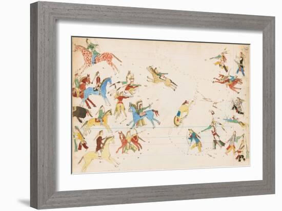 A Battle Between the Crow and Cheyenne Tribes, 1874-75-null-Framed Giclee Print