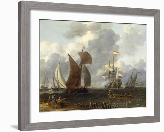 A Battle Offshore, 17th Century-Abraham Storck-Framed Giclee Print