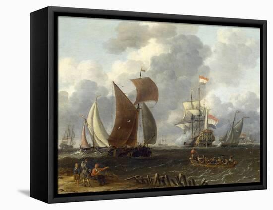 A Battle Offshore, 17th Century-Abraham Storck-Framed Premier Image Canvas