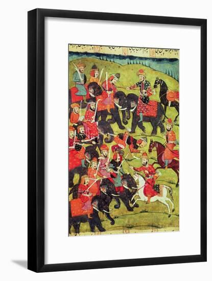 A Battle Scene, from the "Shahnama" (Book of Kings) by Abu"L-Qasim Manur Firdawsi (c. 934-c. 1020)-null-Framed Giclee Print