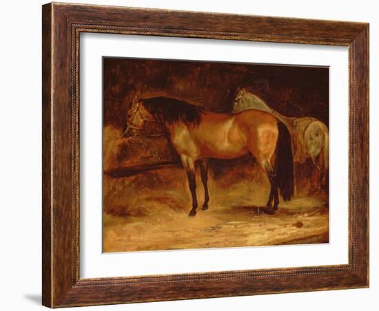 A Bay Horse at a Manger, with a Grey Horse in a Rug-Theodore Gericault-Framed Giclee Print