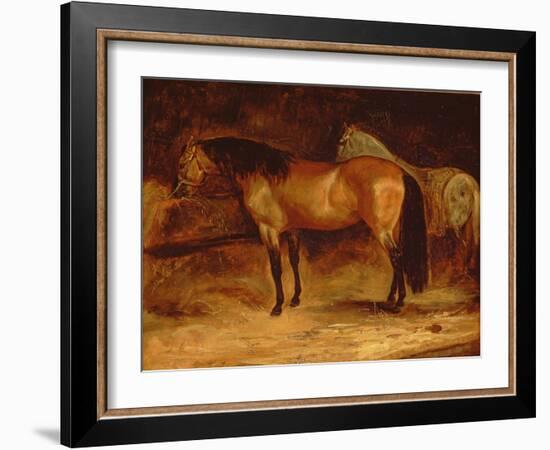 A Bay Horse at a Manger, with a Grey Horse in a Rug-Theodore Gericault-Framed Giclee Print