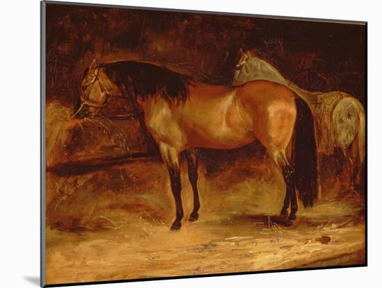 A Bay Horse at a Manger, with a Grey Horse in a Rug-Theodore Gericault-Mounted Giclee Print