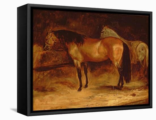 A Bay Horse at a Manger, with a Grey Horse in a Rug-Theodore Gericault-Framed Premier Image Canvas