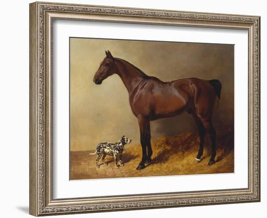 A Bay Hunter and a Spotted Dog in a Stable Interior-John Frederick Herring I-Framed Giclee Print