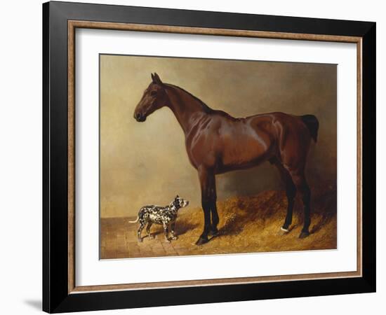 A Bay Hunter and a Spotted Dog in a Stable Interior-John Frederick Herring I-Framed Giclee Print