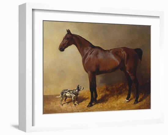 A Bay Hunter and a Spotted Dog in a Stable Interior-John Frederick Herring I-Framed Giclee Print