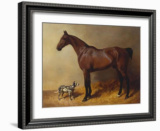 A Bay Hunter and a Spotted Dog in a Stable Interior-John Frederick Herring I-Framed Giclee Print