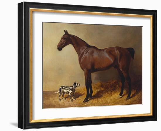 A Bay Hunter and a Spotted Dog in a Stable Interior-John Frederick Herring I-Framed Giclee Print