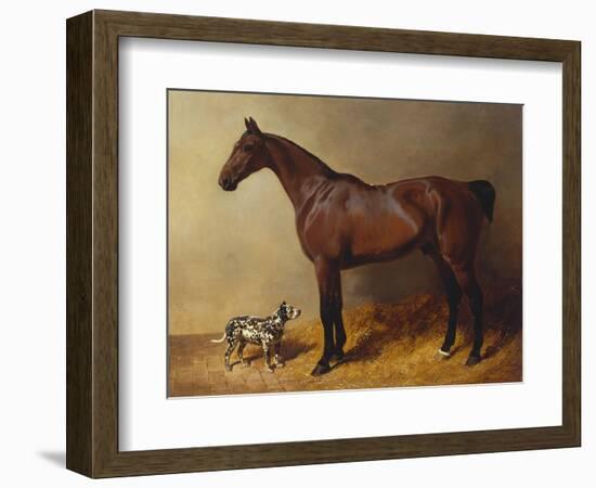 A Bay Hunter and a Spotted Dog in a Stable Interior-John Frederick Herring I-Framed Giclee Print