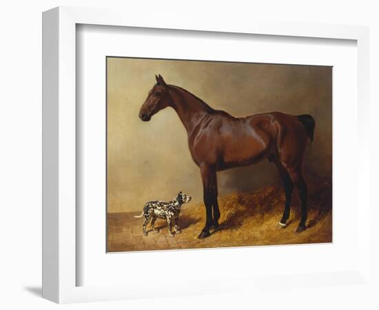 A Bay Hunter and a Spotted Dog in a Stable Interior-John Frederick Herring I-Framed Giclee Print