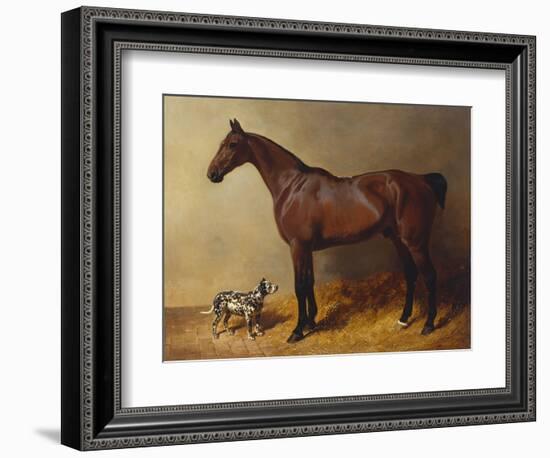 A Bay Hunter and a Spotted Dog in a Stable Interior-John Frederick Herring I-Framed Giclee Print