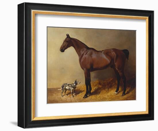 A Bay Hunter and a Spotted Dog in a Stable Interior-John Frederick Herring I-Framed Giclee Print