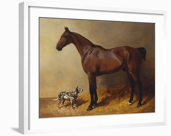 A Bay Hunter and a Spotted Dog in a Stable Interior-John Frederick Herring I-Framed Giclee Print