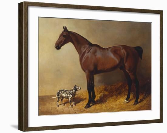 A Bay Hunter and a Spotted Dog in a Stable Interior-John Frederick Herring I-Framed Giclee Print