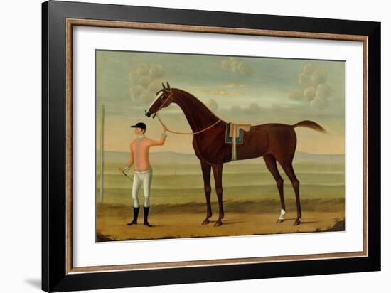 A Bay Racehorse with his Jockey on a Racecourse-Daniel Quigley-Framed Giclee Print