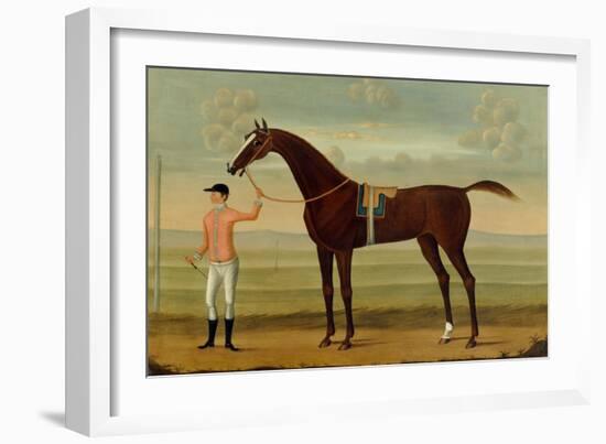 A Bay Racehorse with his Jockey on a Racecourse-Daniel Quigley-Framed Giclee Print