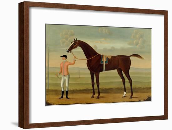 A Bay Racehorse with his Jockey on a Racecourse-Daniel Quigley-Framed Giclee Print