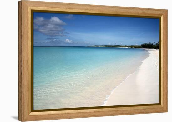 A Beach View at Half Moon Cay, with Golden Sands and Bright Blue Sea-Natalie Tepper-Framed Stretched Canvas