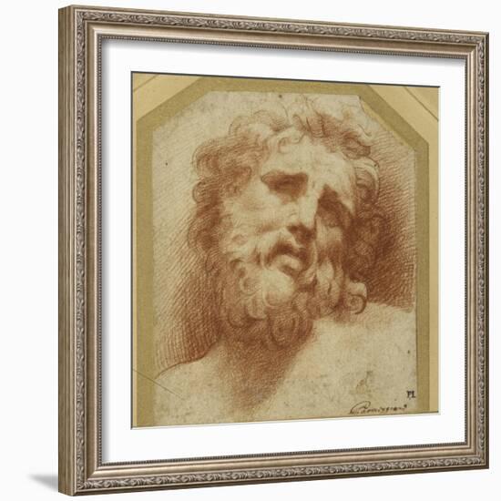 A Bearded Head, Looking Up (Possibly Laocoon)-Parmigianino-Framed Giclee Print