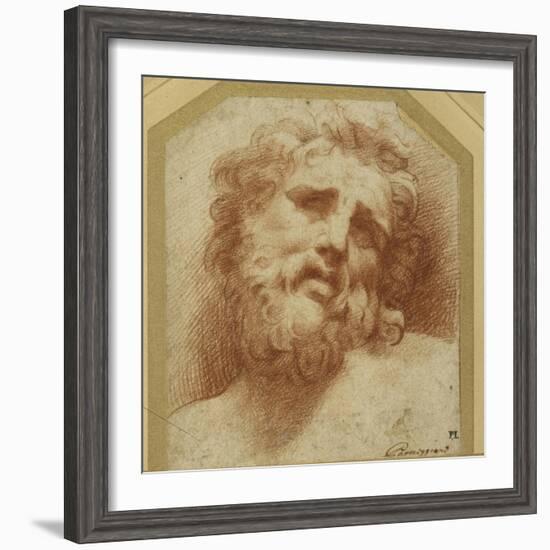 A Bearded Head, Looking Up (Possibly Laocoon)-Parmigianino-Framed Giclee Print