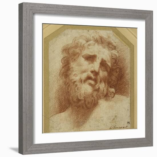 A Bearded Head, Looking Up (Possibly Laocoon)-Parmigianino-Framed Giclee Print