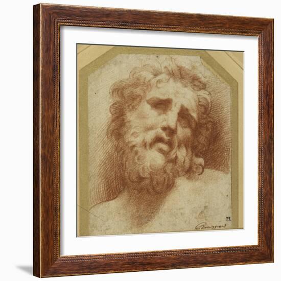 A Bearded Head, Looking Up (Possibly Laocoon)-Parmigianino-Framed Giclee Print