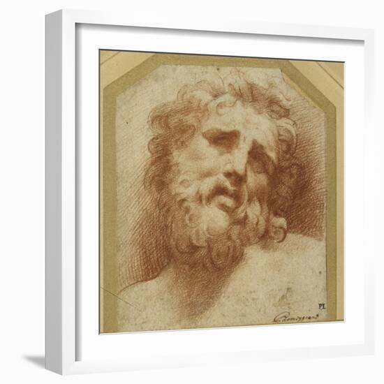 A Bearded Head, Looking Up (Possibly Laocoon)-Parmigianino-Framed Giclee Print