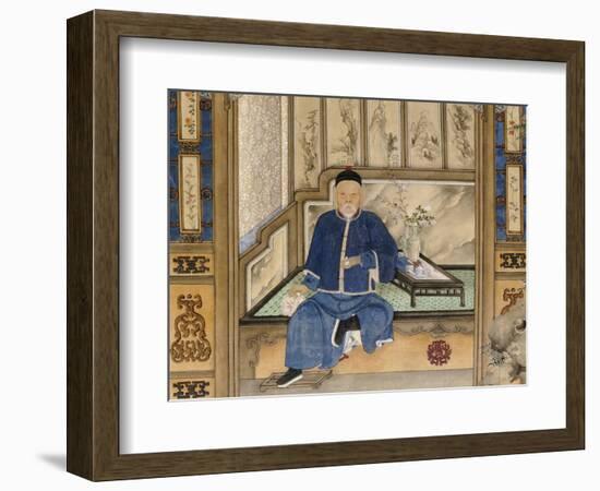 A Bearded Old Gentleman Wearing Blue Winter Clothes, Holding a Snuff Bottle and Stroking a Cat-null-Framed Premium Giclee Print