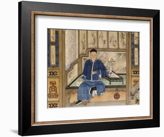 A Bearded Old Gentleman Wearing Blue Winter Clothes, Holding a Snuff Bottle and Stroking a Cat-null-Framed Giclee Print