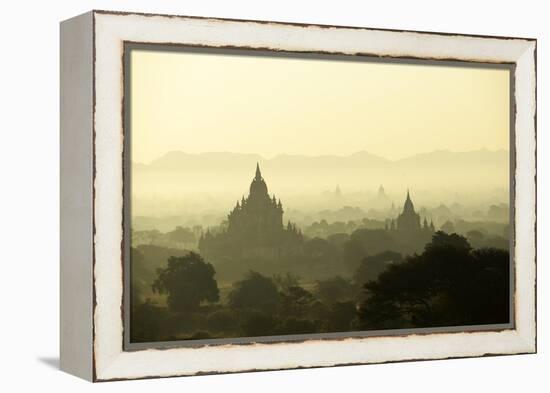 A Beautiful Sunrise over the Buddhist Temples in Bagan-Boaz Rottem-Framed Premier Image Canvas