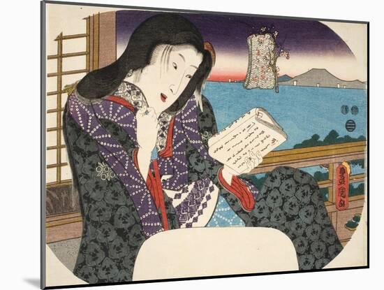 A Beauty Reading a Book Whilst Seated on a Balcony, from "Mitate Sugawara-Jima"-Utagawa Kunisada-Mounted Giclee Print