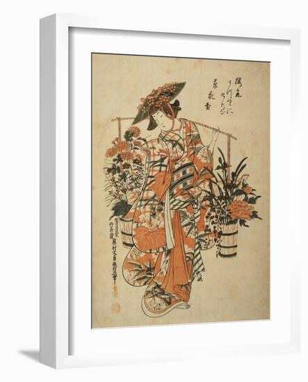 A Beauty Wearing Festival Garb with Two Buckets of Flowers Suspended from a Yoke-Okumura Masanobu-Framed Giclee Print